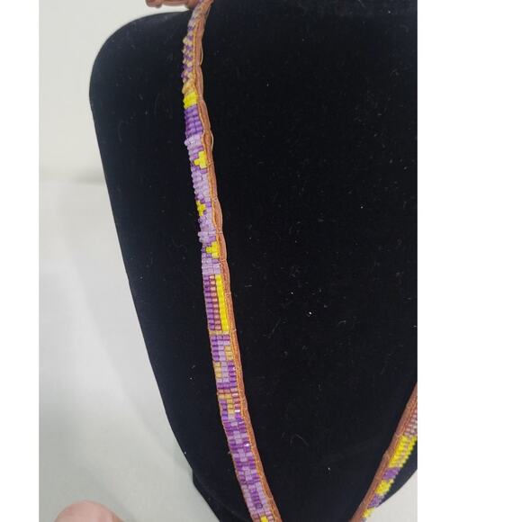 Serafina Anthropologie Necklace Purple/Yellow/Brown Beaded Necklace/Choker NWT - Picture 3 of 7